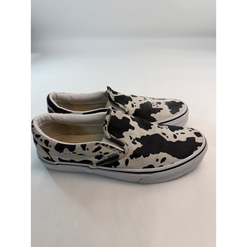 Vans Classic Slip-On Cow Print Black White Canvas Sneakers Womens 8.5 Mens 7 - Picture 3 of 7